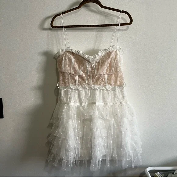 New For love & lemons Jules dainty tiered lace bridal shower mini dress